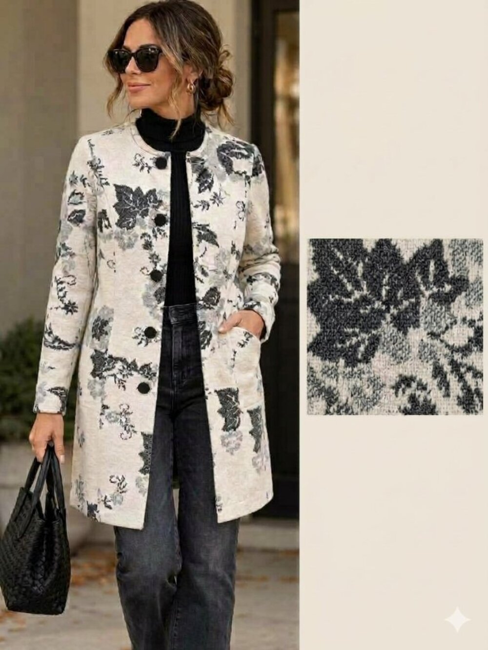 Anthropologie Lucy & Laurel Floral Jacquard Wool Blend Unlined Coat M Worn Once